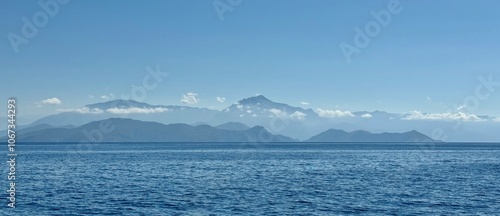 Obraz na płótnie Beautiful landscape of mountains with clouds around the mountains Fethiye Gulf in Turkey w salonie