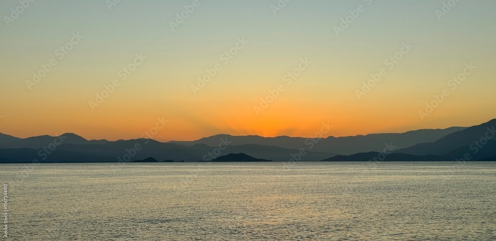 Beautiful sunrise at Gethiye Gulf in Turkey