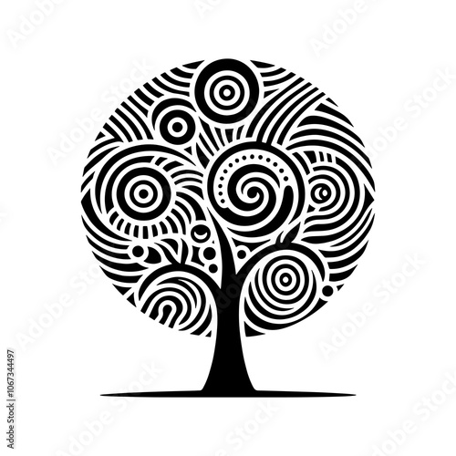 lush tree Tribal art style engraved vintage design vector