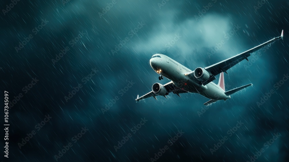 Jetliner Flying Through Intense Rainstorm Jetliner Flying Through Intense Rainstorm