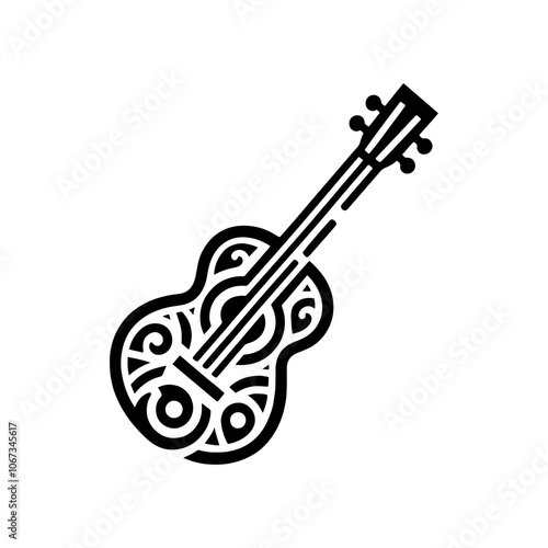 guitar instrument tribal art style engraved vintage design vector