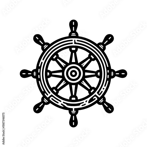 ship steering wheel tribal art style engraved vintage design vector