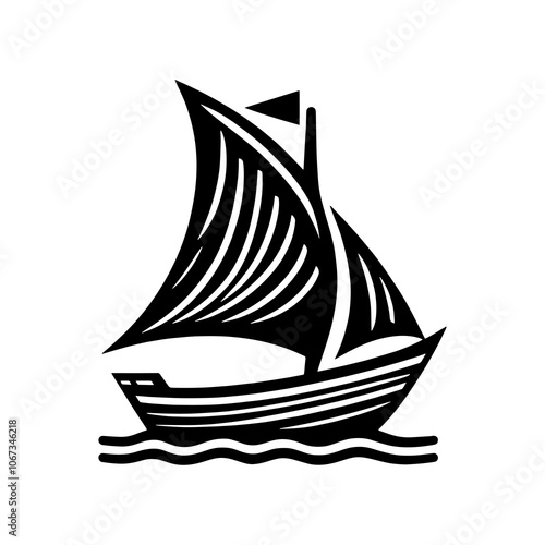 sailing boat tribal art style engraved design vector