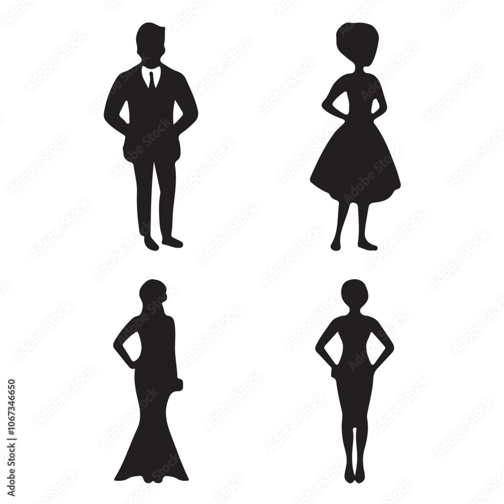 a silhouette of a man and a woman in a dress. silhouettes of people a silhouette of a man and a woman in a dress. silhouettes of people
