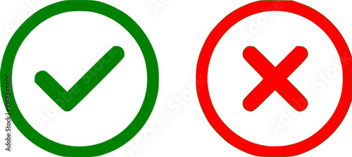 Correct and wrong icon set in green and red colors . Tick and cross icons . Vector illustration
