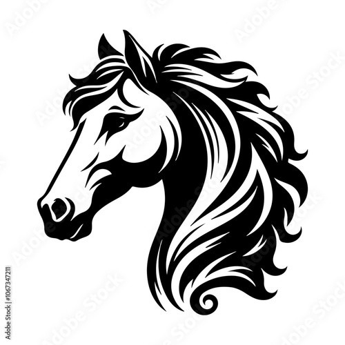 Silhouette of a Horse head Vector Art illustration with a white background