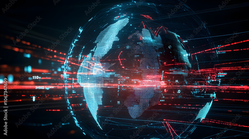 Fototapeta premium Global network visualization with data streams and digital globe