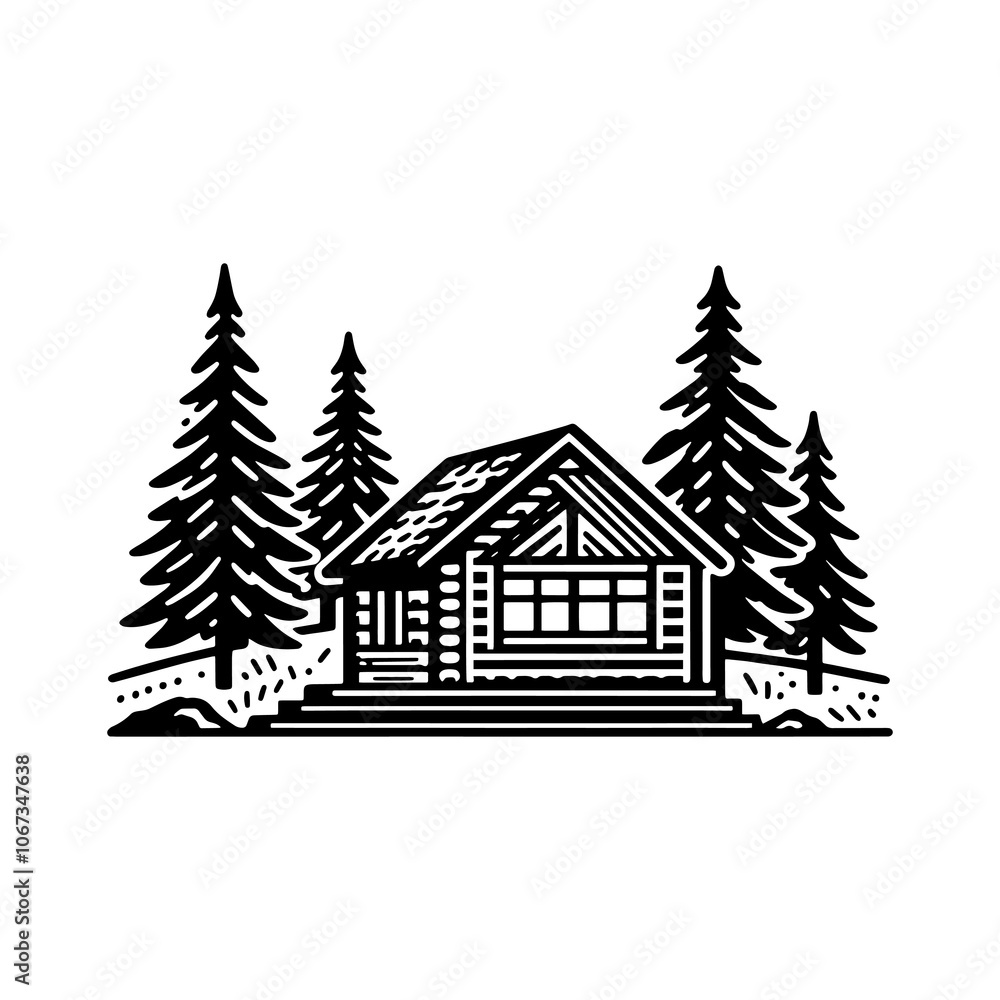 Obraz premium cabin with pine tree logo vintage icon design vector