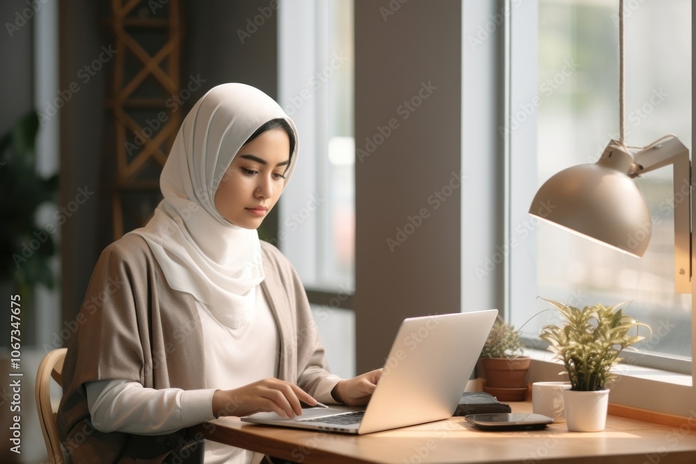 South East Asian woman computer working laptop. South East Asian woman computer working laptop.
