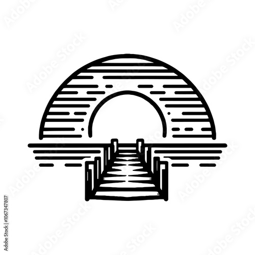 pier with sunset logo icon design vector