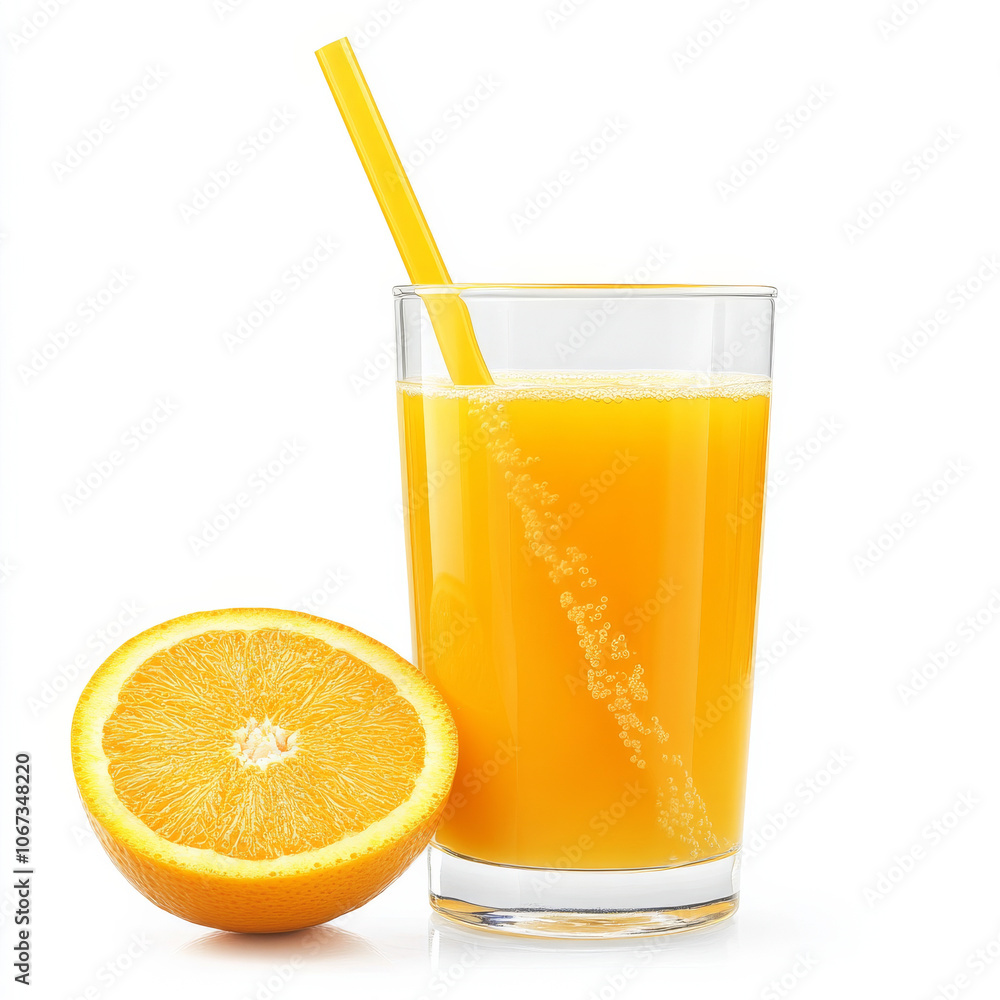A glass of orange juice with pulp, isolated on a white background, highlighting a refreshing drink option A glass of orange juice with pulp, isolated on a white background, highlighting a refreshing drink option