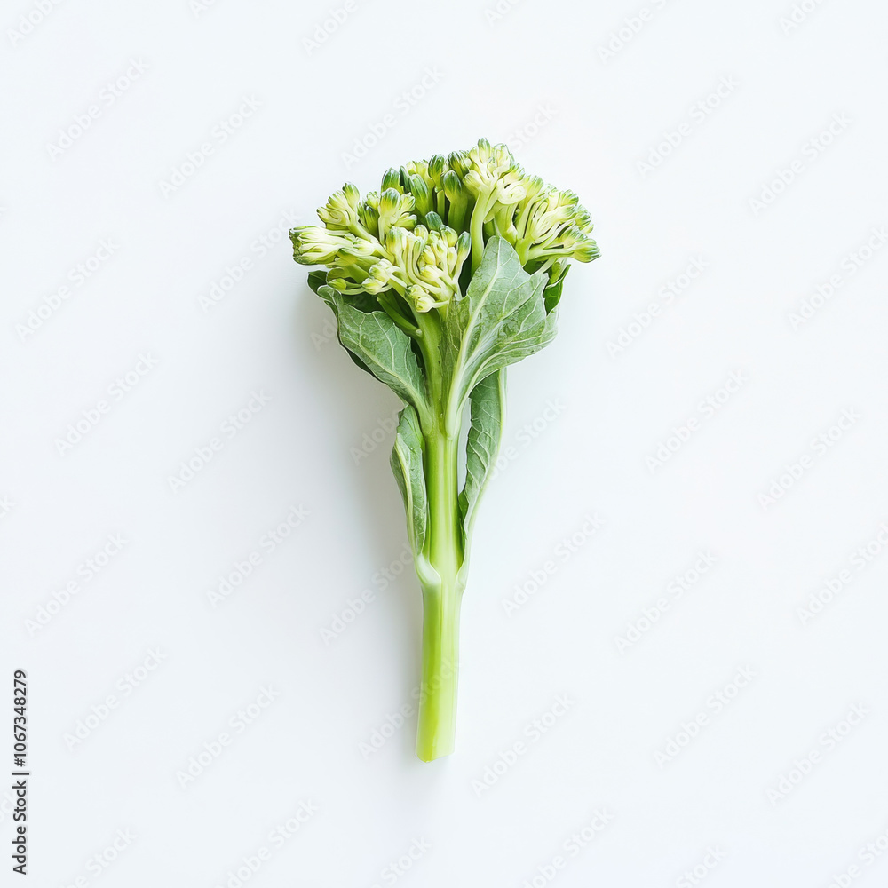 A single green broccoli floret, isolated on a white background, highlighting a nutritious vegetable choice A single green broccoli floret, isolated on a white background, highlighting a nutritious vegetable choice