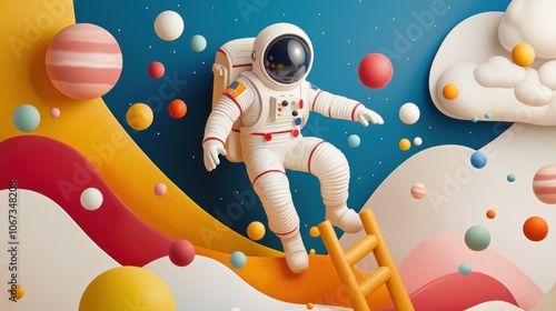 Colorful Pop Art Inspired Astronaut in a Dreamy Space Scene