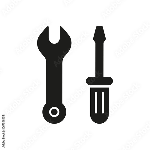 Wrench and Screwdriver Silhouette Icon for Repair Services. Tools Sign for Technical Maintenance and Support Glyph Symbol. Isolated Vector Illustration