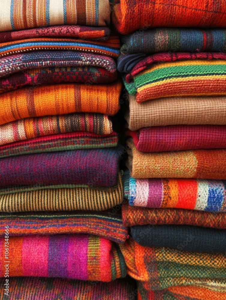 A stack of cozy blankets in warm colors, showcasing a variety of patterns and textures. The blankets are neatly folded and arranged in a visually appealing way, evoking feelings of comfort and warmth. A stack of cozy blankets in warm colors, showcasing a variety of patterns and textures. The blankets are neatly folded and arranged in a visually appealing way, evoking feelings of comfort and warmth.