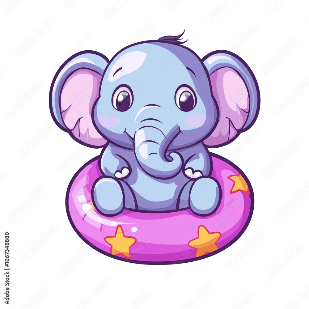 Fototapeta premium Cute Elephant on a Pink Pool Float