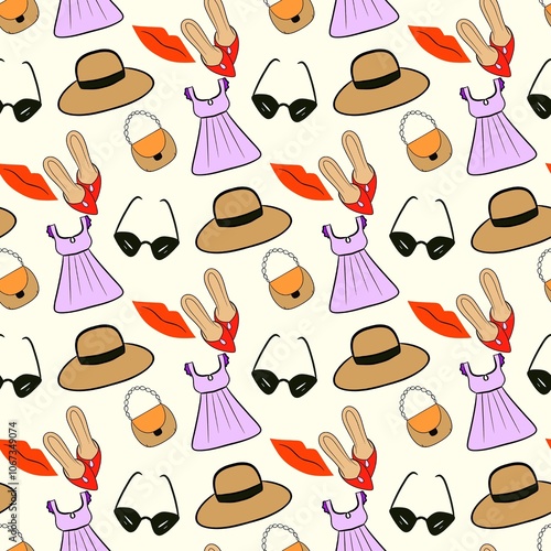 Obraz na płótnie Lady clothing sets seamless pattern on background. w salonie