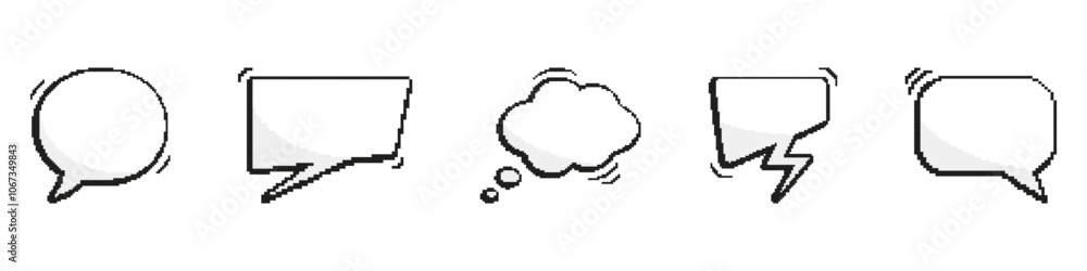 Retro Speech Bubbles Icon Set in Pixel Art. Pixelated Dialogue Bubbles Icons. Old Nostalgic Design. Isolated Vector Illustration Retro Speech Bubbles Icon Set in Pixel Art. Pixelated Dialogue Bubbles Icons. Old Nostalgic Design. Isolated Vector Illustration