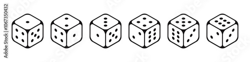 All sides of dices icons set. Dice Faces, Diceline icons collection. Traditional die with different numbers of dots or pips. Vector illustration.