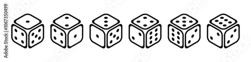 All sides of dices icons set. Dice Faces, Diceline icons collection. Traditional die with different numbers of dots or pips. Vector illustration.