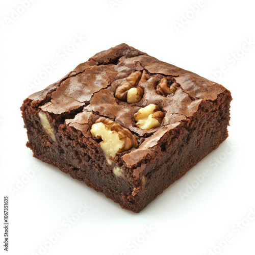 Obraz na płótnie A classic chocolate brownie with walnuts, isolated on a white background, emphasizing its rich texture and decadent flavor w salonie