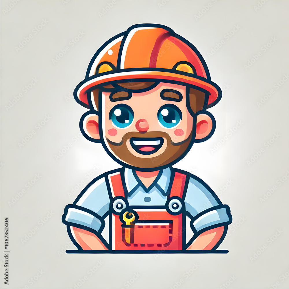 Cheerful builder with a helmet smiling on a light background Cheerful builder with a helmet smiling on a light background