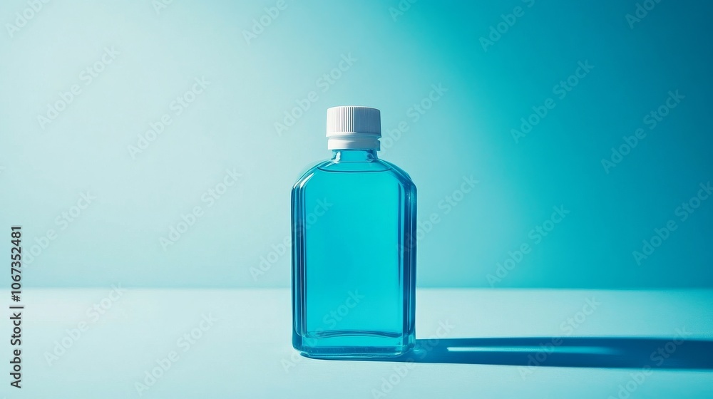 Clear Glass Bottle with Blue Liquid in Dramatic Light Clear Glass Bottle with Blue Liquid in Dramatic Light
