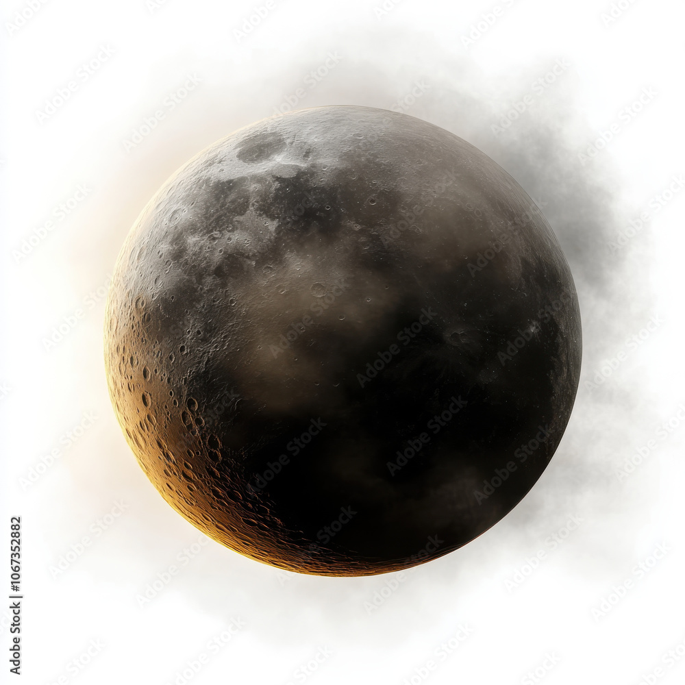 Naklejka premium mysterious, misty moon with magical aura and high detail, surrounded by soft, ethereal glow. surface features craters and shadows, creating captivating celestial scene