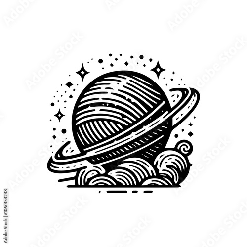 saturn planet tribal art style engraved logo design vector