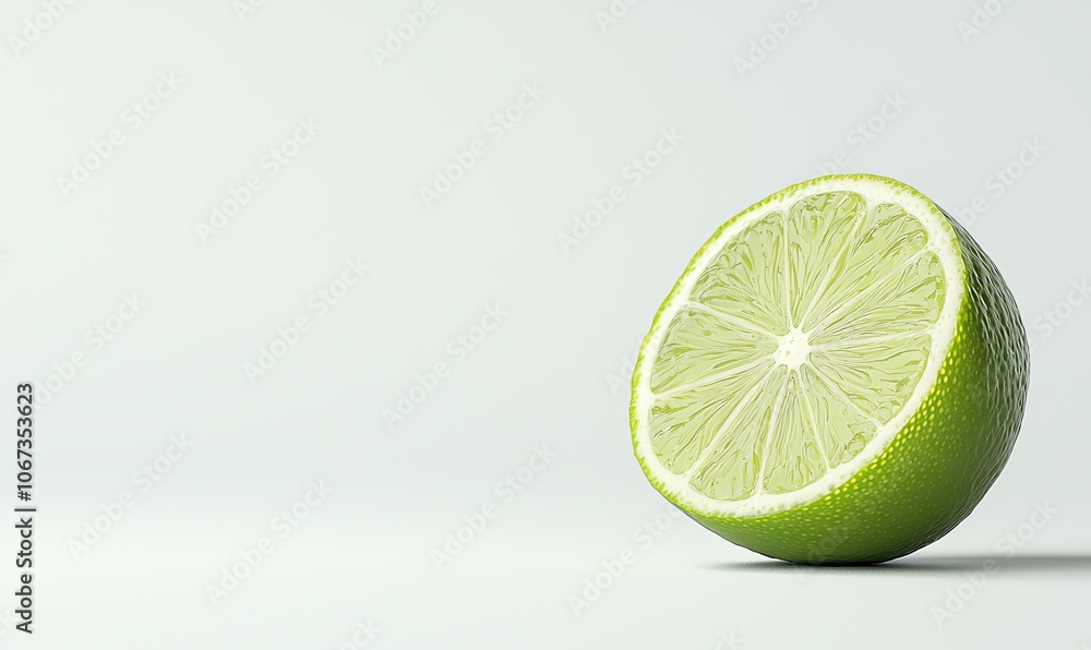 Freshly cut lime half on white isolated background, showcasing its juicy texture and vibrant color, perfect for culinary and beverage use. Freshly cut lime half on white isolated background, showcasing its juicy texture and vibrant color, perfect for culinary and beverage use.