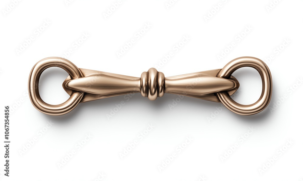 A polished bronze decorative connector with elegant loops, set against a white isolated background, showcasing fine craftsmanship and design. A polished bronze decorative connector with elegant loops, set against a white isolated background, showcasing fine craftsmanship and design.
