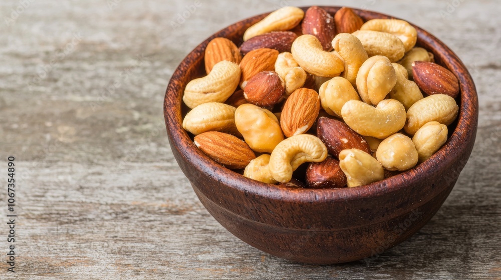 Mixed Nuts in Wooden Bowl. Mixed Nuts in Wooden Bowl.