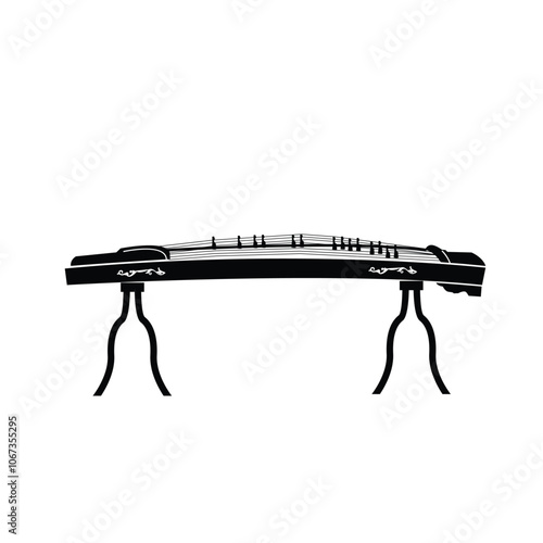 Traditional Chinese musical instrument logo illustration, guzheng silhouette suitable for music stores and communities