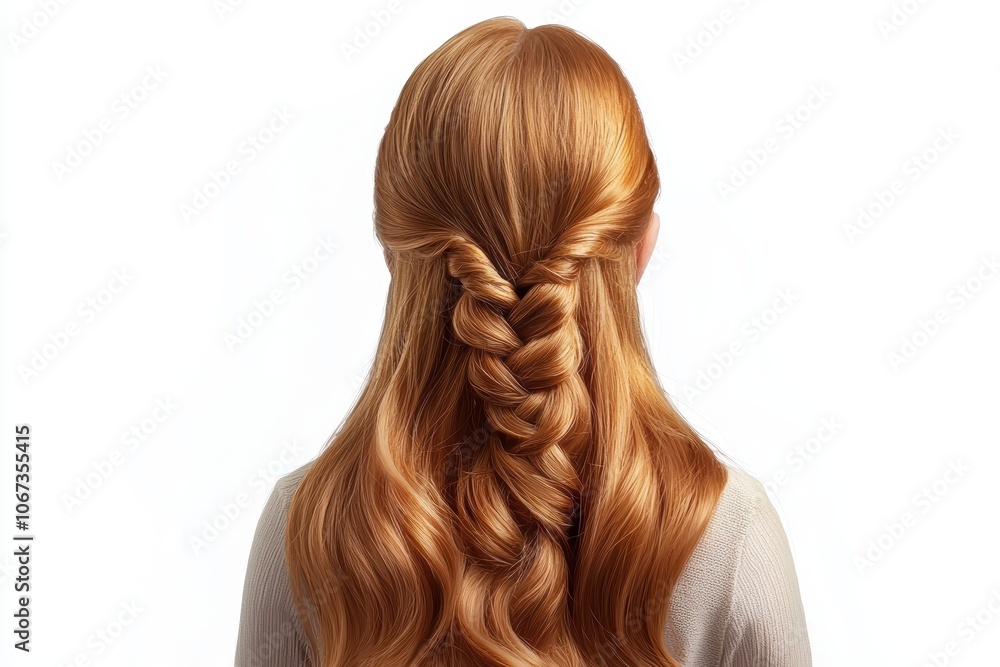 Naklejka premium A girl with long red hair has her hair in a braid