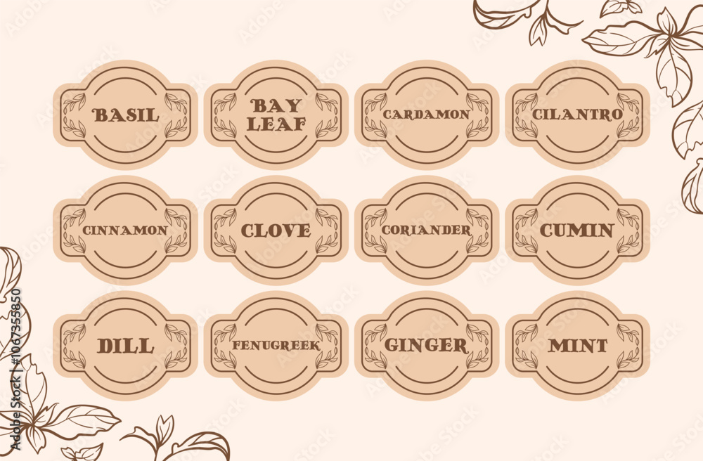 This collection of spice jar labels and stickers is designed to help you efficiently organize your pantry. Keep your herbs and spices clearly marked for easy access and a tidy kitchen storage solution
