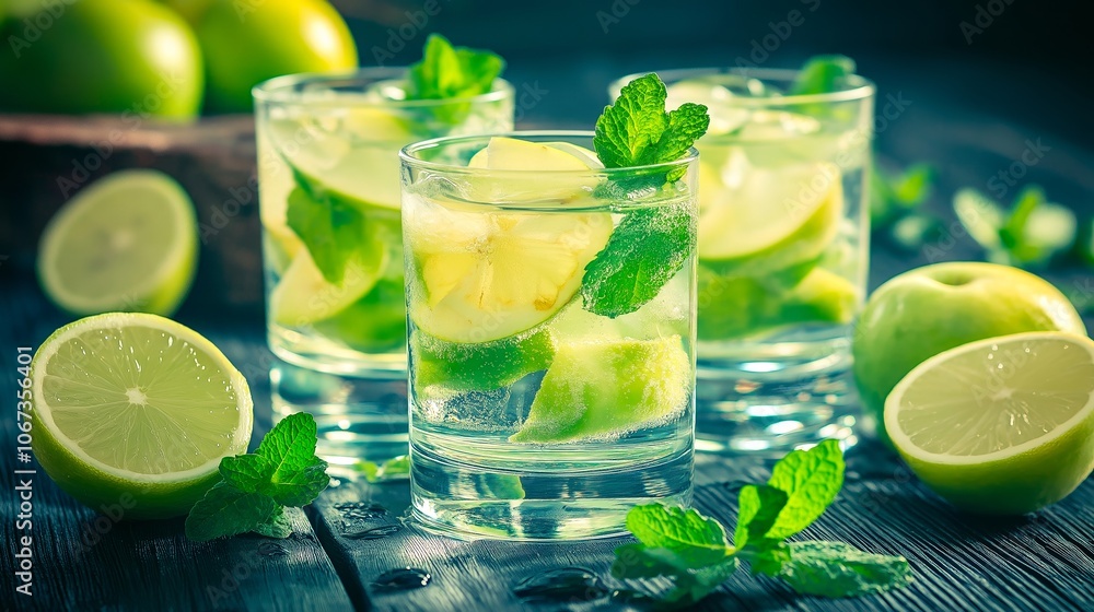 Fototapeta premium lemonade with mint, lemon and ice