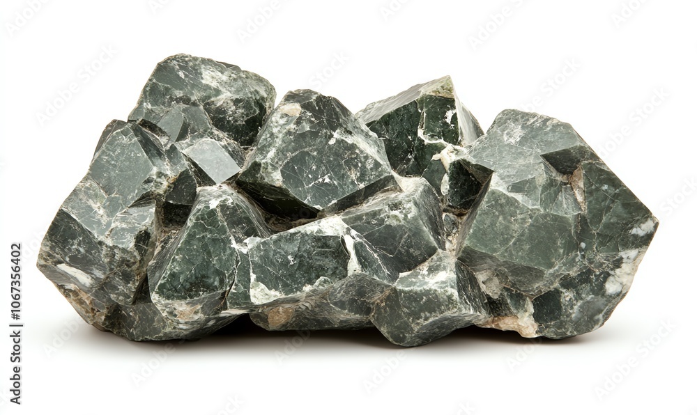 Close-up view of a cluster of green minerals displaying unique shapes and textures against a white background. Close-up view of a cluster of green minerals displaying unique shapes and textures against a white background.