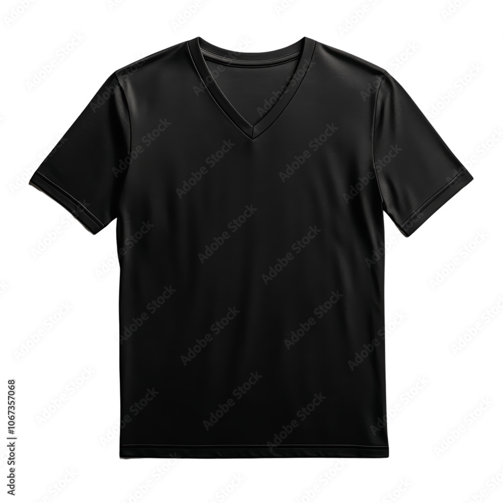 Black v-neck t-shirt, fashion apparel on white isolated background, Transparent background. Black v-neck t-shirt, fashion apparel on white isolated background, Transparent background.