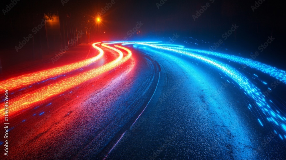 Vibrant neon light trails intertwining in dynamic motion, creating an electrifying visual experience, perfect for modern art and design. Vibrant neon light trails intertwining in dynamic motion, creating an electrifying visual experience, perfect for modern art and design.