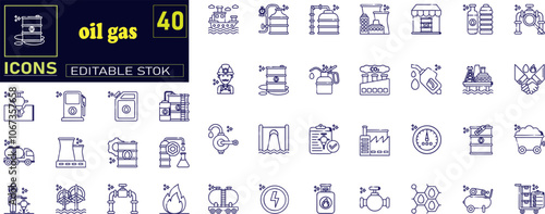 Set of Oil Gas Industry Line Icons. Contains such Icons as Gas Station icons .