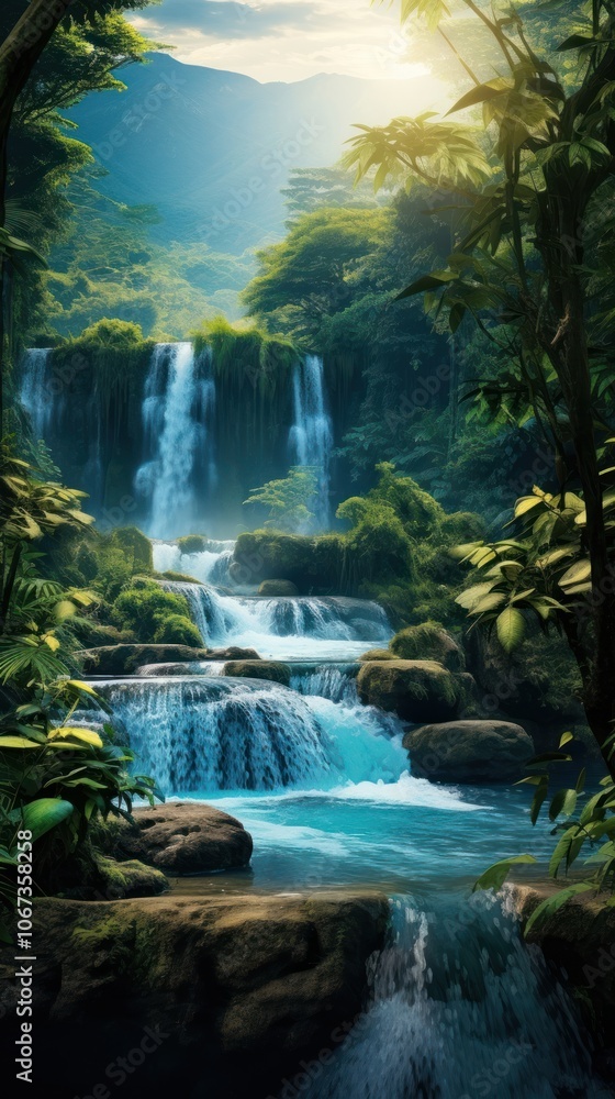 Obraz premium Waterfall landscape vegetation outdoors.