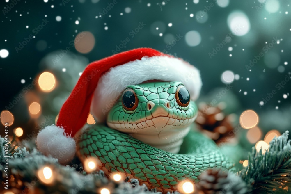 Green turtle in Santa hat on sandy beach, holiday cheer, festive ocean vibes. Green turtle in Santa hat on sandy beach, holiday cheer, festive ocean vibes.