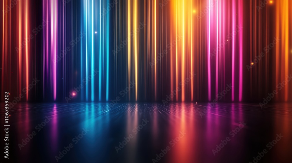 Colorful lights on a dark background creating a vibrant, energetic atmosphere.