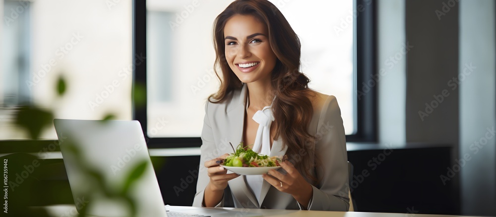 Business woman in office taking a lunch break Business woman in office taking a lunch break