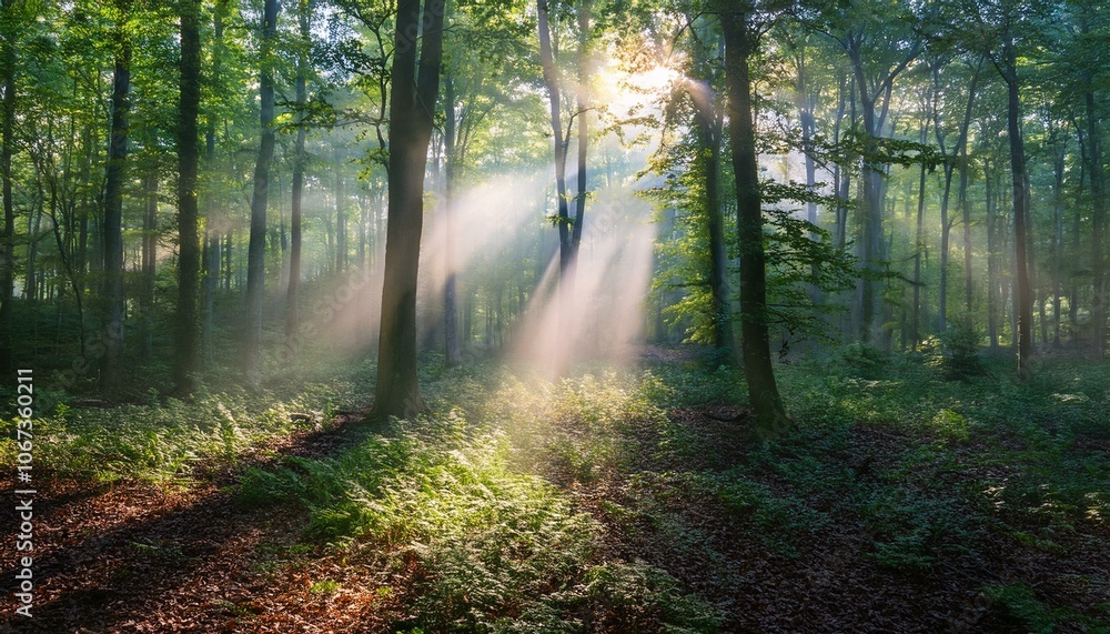 Fototapeta premium Experience the enchanting beauty of sunlight filtering through the trees. 