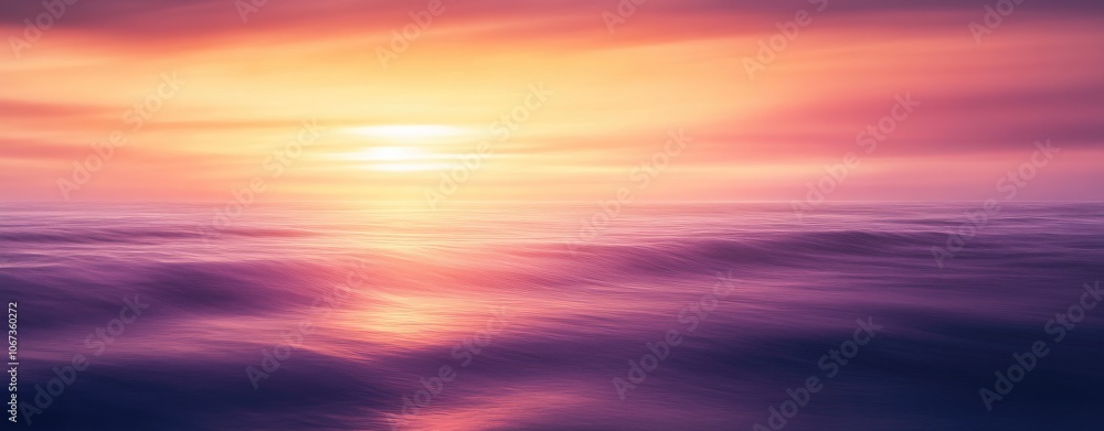 Beautiful Sunset Over the Ocean with Purple and Orange Colors, Abstract Sky with Long Exposure Light Rays and Dreamy Water Reflection Beautiful Sunset Over the Ocean with Purple and Orange Colors, Abstract Sky with Long Exposure Light Rays and Dreamy Water Reflection