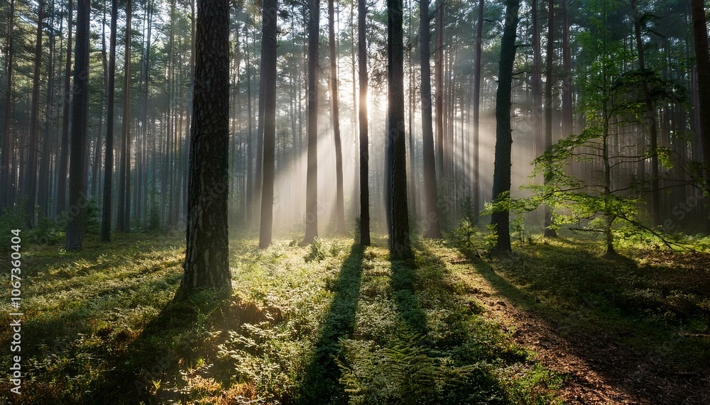 Obraz premium Discover the interplay of light and shadow in wooded areas. 