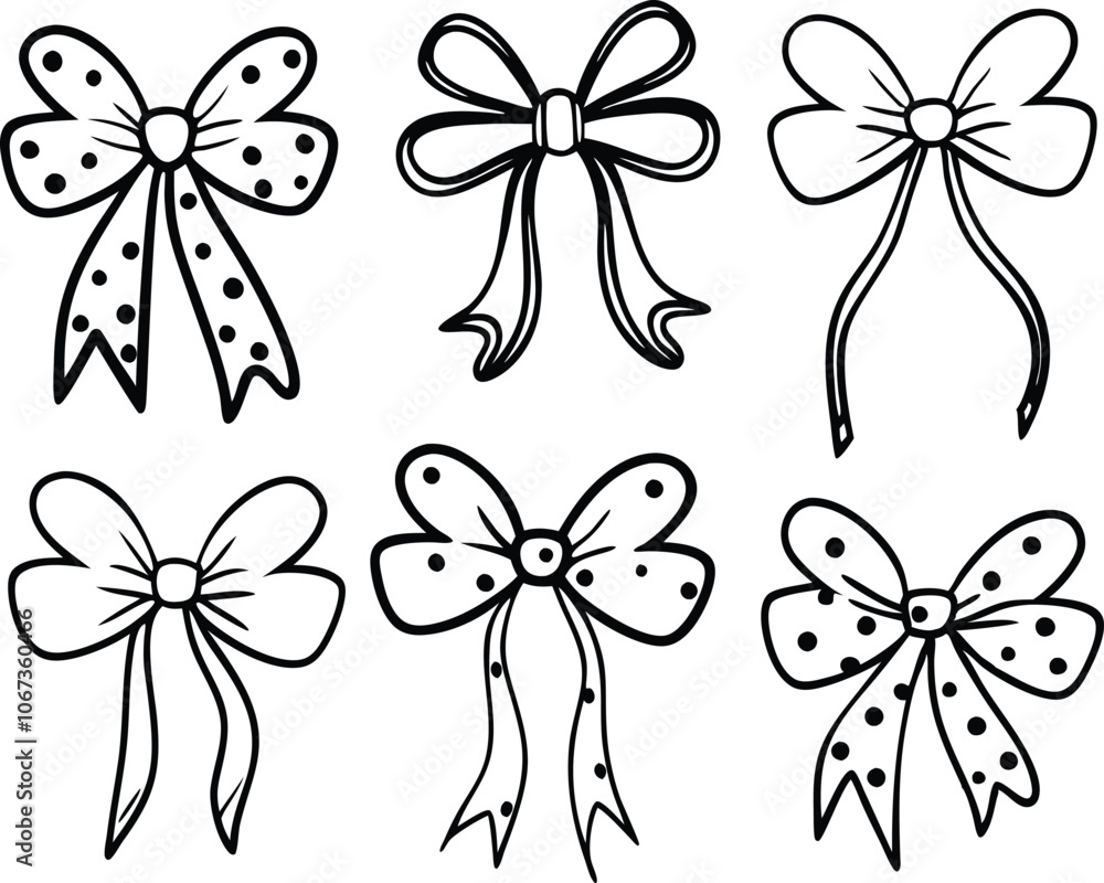 Set of decorative bow, bow line art, gift bow icon vector illustration Set of decorative bow, bow line art, gift bow icon vector illustration