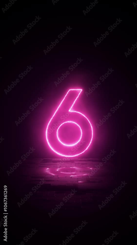 Top 10 neon countdown timer. Countdown from ten to one, glowing pink neon numbers with reflection on wet floor background. Vertical video. Top 10 neon countdown timer. Countdown from ten to one, glowing pink neon numbers with reflection on wet floor background. Vertical video.
