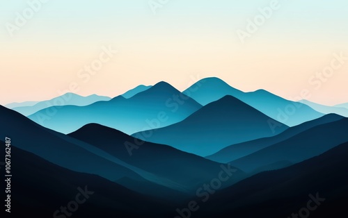 Serene mountain landscape with soft color gradients at dawn.